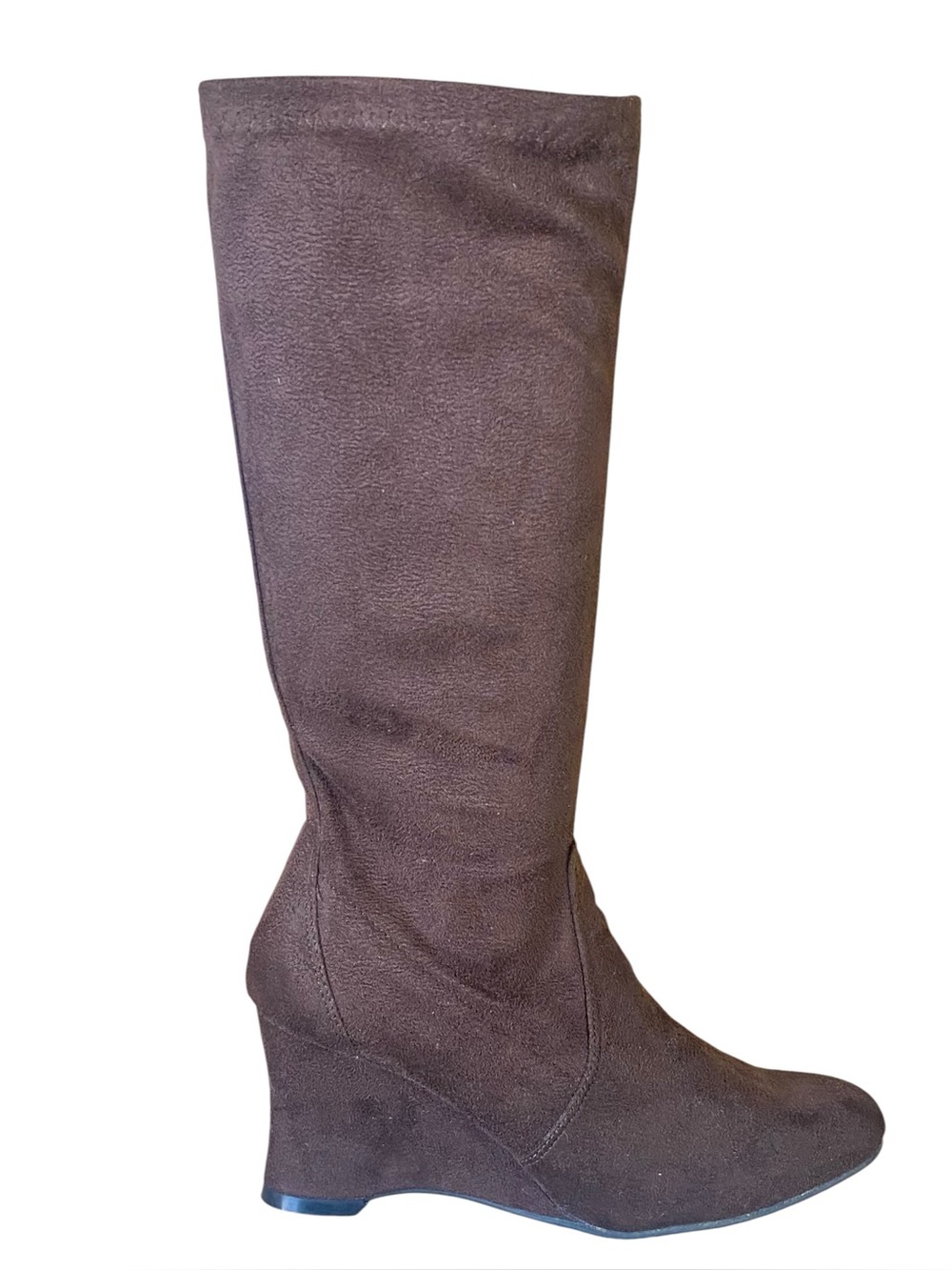 George Mid Calf Boots Brown Faux Suede Wedg Heel Side Zip Style Jasmine SZ 7.5